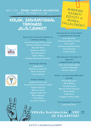 Üzemi tanács és munkavédelmi képviselő-választások a MÁV SZK-nál!