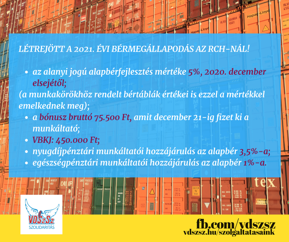 RCH: létrejött a 2021. évi bérmegállapodás