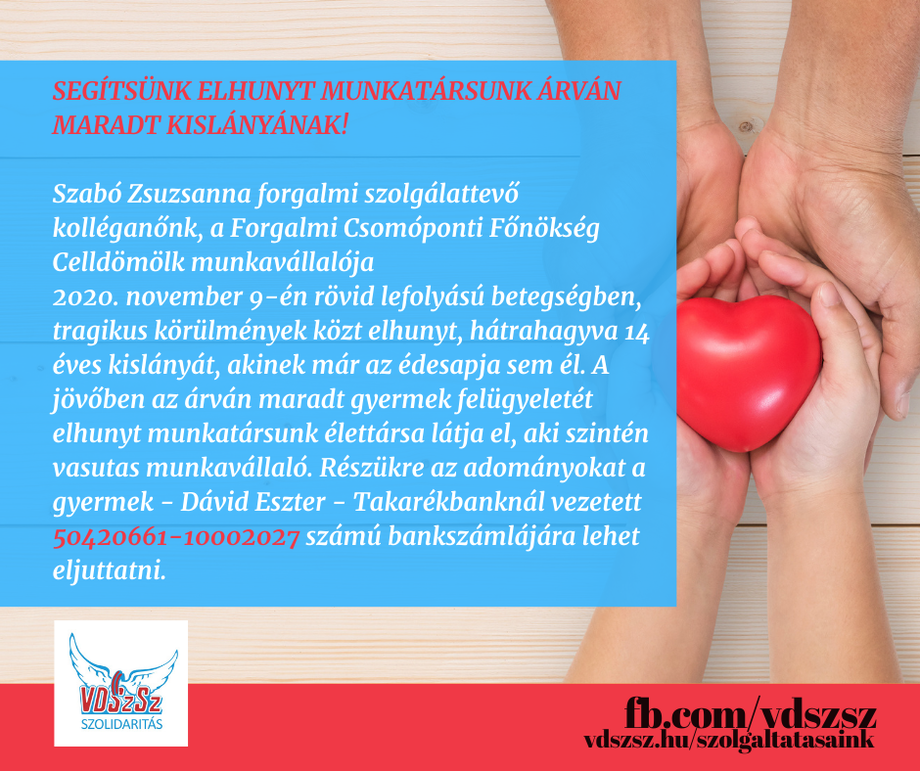 Segítsünk elhunyt munkatársunk árván maradt kislányának!