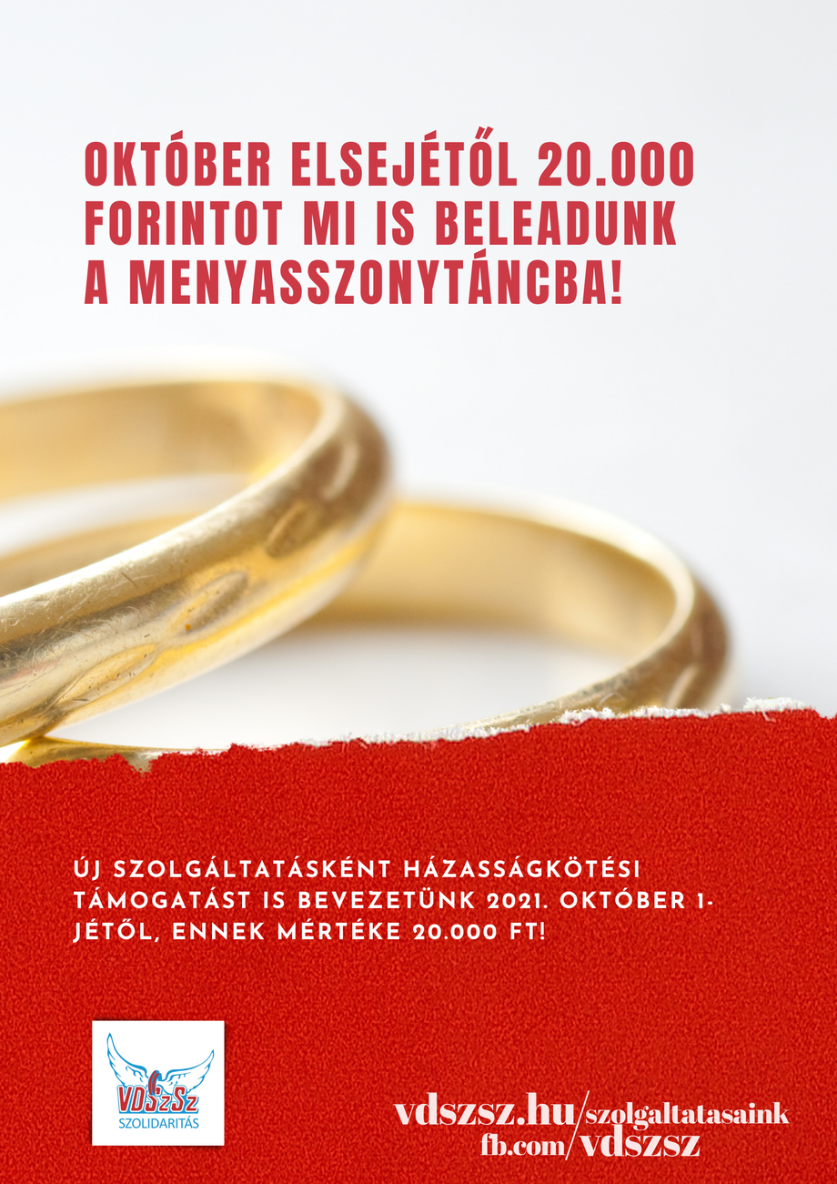 Új szolgáltatásként házasságkötési támogatást is bevezetünk 2021. október 1-jétől!