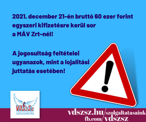 60 ezer forintos egyszeri kifizetés a MÁV-nál!