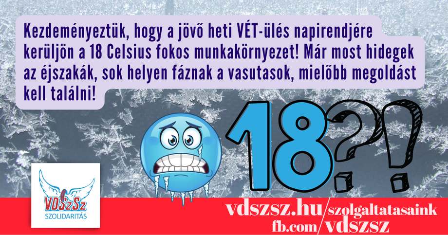 Kezdeményeztük, hogy a jövő heti VÉT-ülés napirendjére kerüljön a 18 Celsius fokos munkakörnyezet!