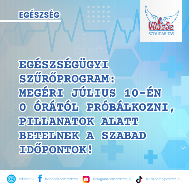 Egészségügyi Szűrőprogram: megéri július 10-én 0 órától próbálkozni, pillanatok alatt betelnek a szabad időpontok!
