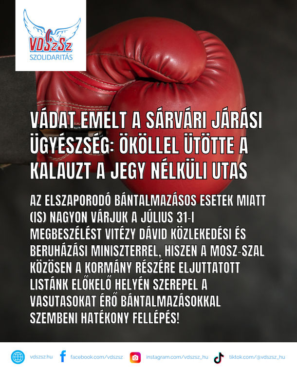 Vádat emelt a Sárvári Járási Ügyészség: ököllel ütötte a kalauzt a jegy nélküli utas
